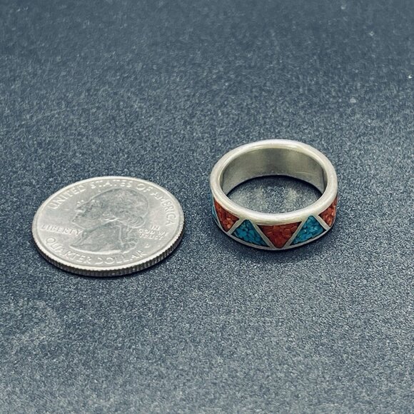Carolyn Pollack Relios ring Silver 925 Navajo SW CORAL & TURQUOISE S 5.5 << 6 - Picture 4 of 10